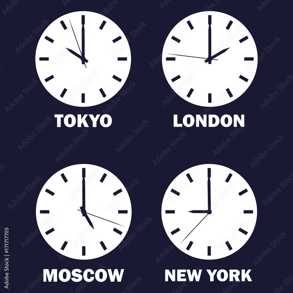 Vecteur Stock Set Of Clocks Showing The Time Difference In Different vecteur-stock-set-of-clocks-showing-the-time-difference-in-different