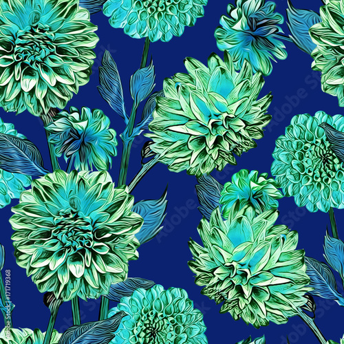 Dahlias seamless pattern. Artistic background. 