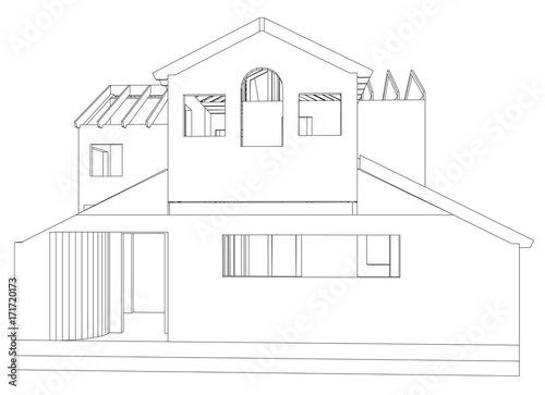 House structure architecture. Abstract drawing. Tracing illustration of 3d.