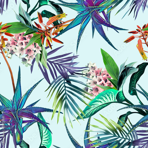 Tropical seamless pattern. Watercolor background.