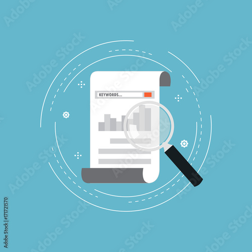 Keywording, SEO keywording process, keyword research, keywords optimization flat vector illustration design. Design for web banners and apps
