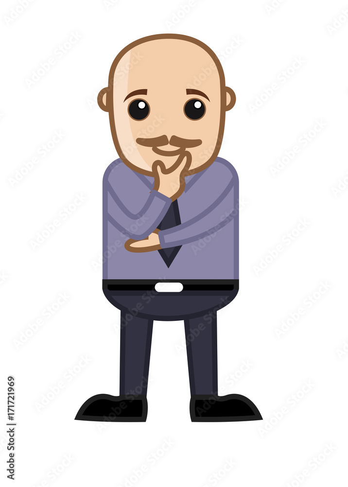 Bald Businessman Cartoon Thinking