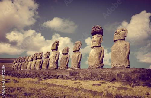 Moais statues, ahu Tongariki, easter island photo