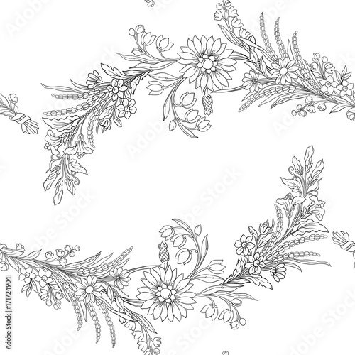 Fototapeta Naklejka Na Ścianę i Meble -  Vintage flowers seamless pattern. Stock vector illustration. Out