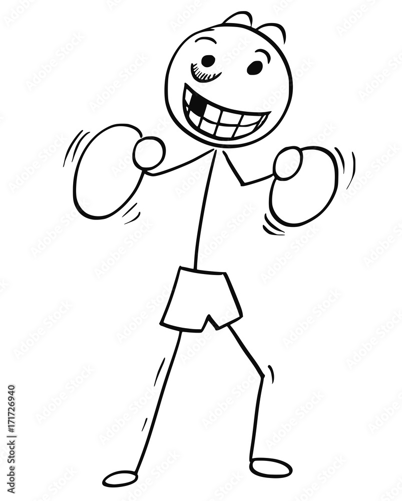 Cartoon Illustration of Boxer Man in Box Pose with Boxing Gloves Cartoon Illustration of Boxer Man in Box Pose with Boxing Gloves