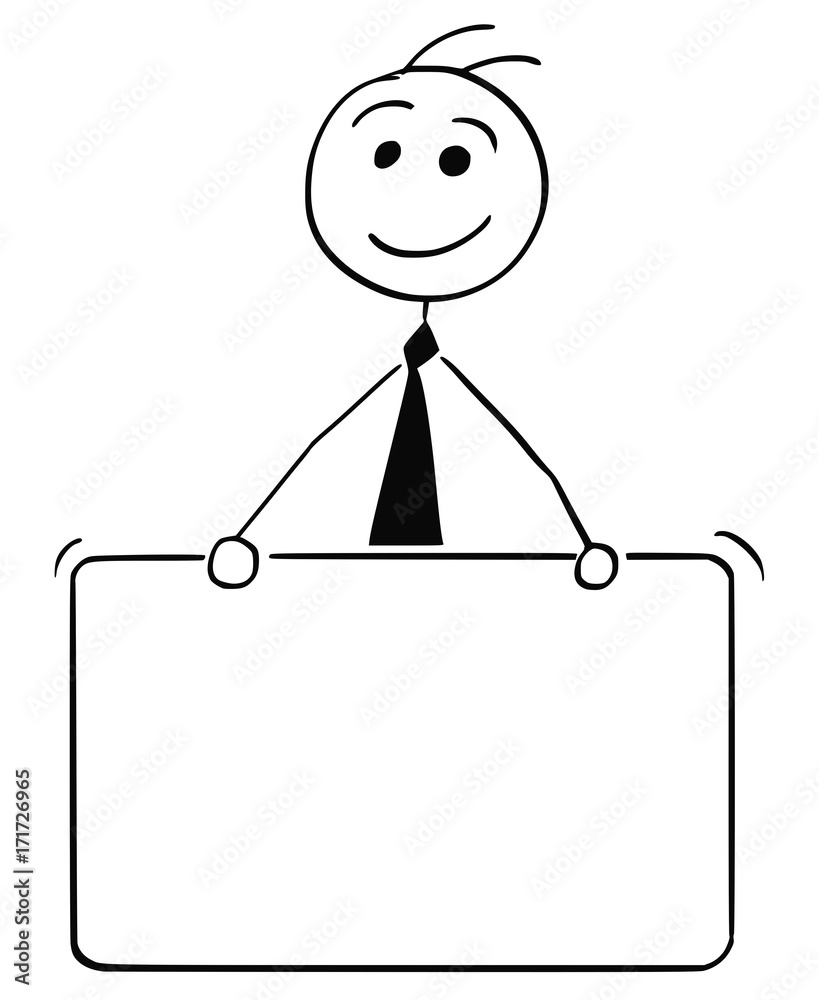 Cartoon Illustration of Business Man Holding Empty Sign Stock Vector ...
