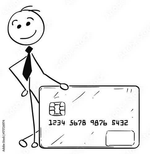 Cartoon Illustration of Business Man with Credit Debit Card