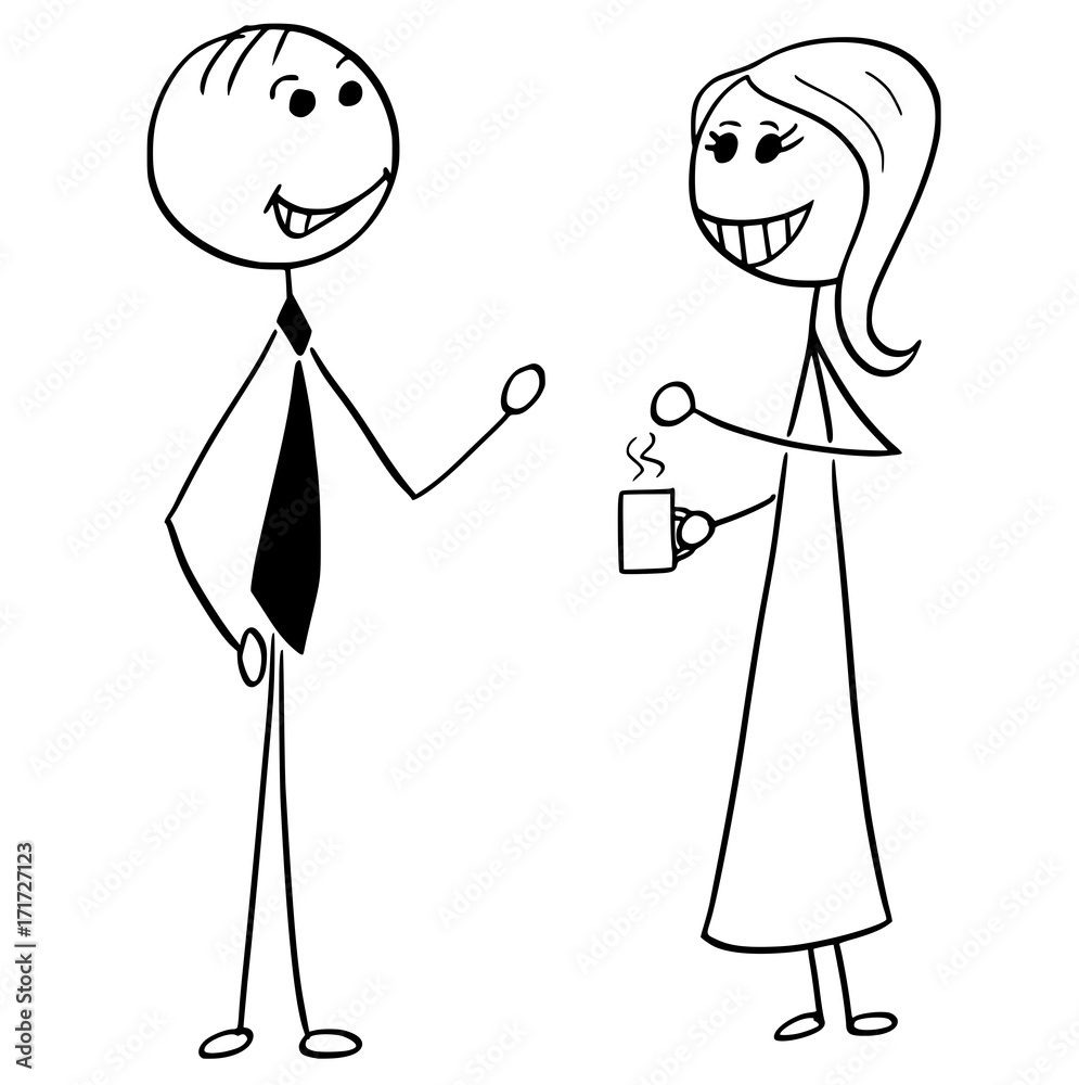 Cartoon Illustration of Man and Woman Business People Talking Chatting Cartoon Illustration of Man and Woman Business People Talking Chatting