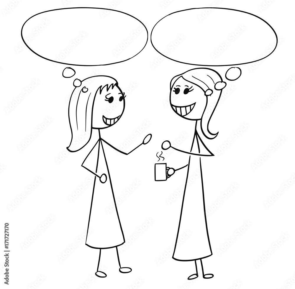 Cartoon Illustration of Two Women Business People Talking Chatting Stock  Vector | Adobe Stock