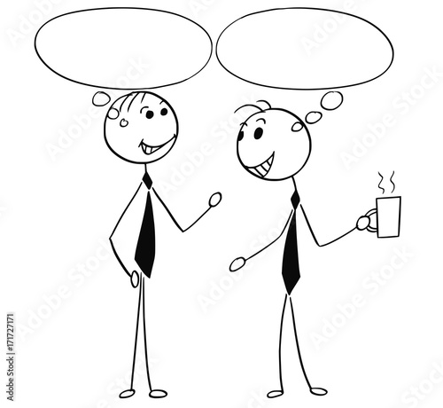 Cartoon Illustration of Two Men Male Business People Talking Chatting