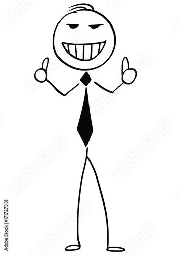 Cartoon Illustration of Smiling Business Man Showing Thumb Up