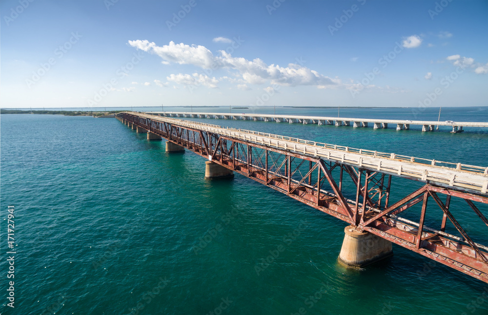 Aerial view along the old railway bridge between Bahia Honda and Spanish Harbor Keys