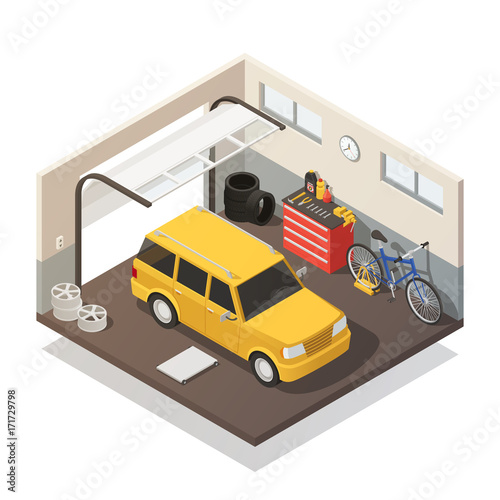 Car Maintenance Service Isometric Interior 