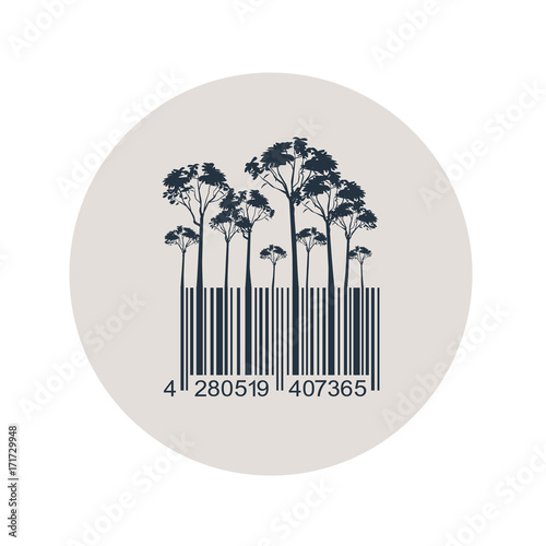 Icono plano codigo de barras bosque en circulo gris