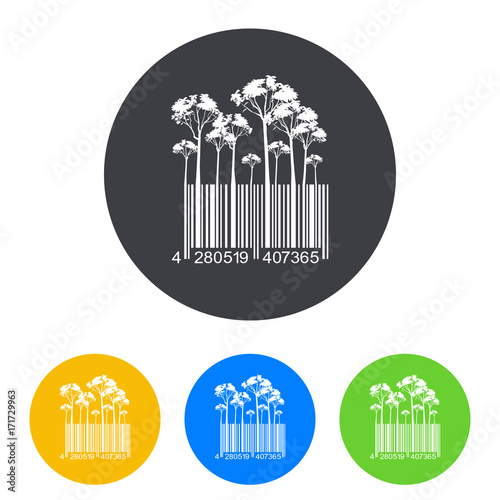 Icono plano codigo de barras bosque en circulo varios colores