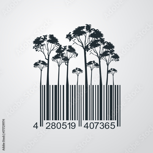 Icono plano codigo de barras bosque en fondo degradado