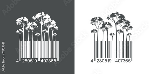 Icono plano codigo de barras bosque gris y blanco