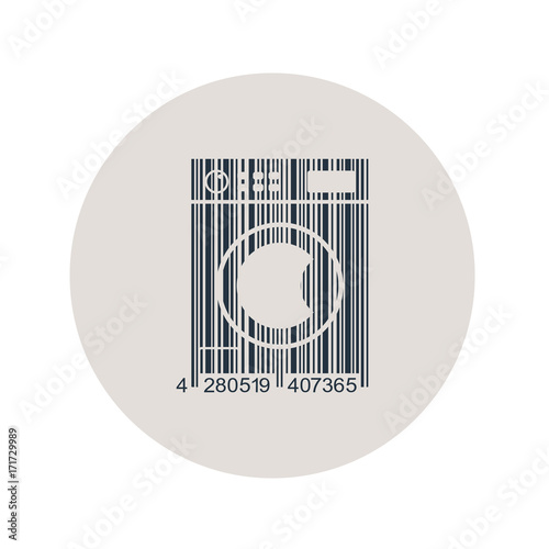 Icono plano codigo de barras lavadora en circulo gris