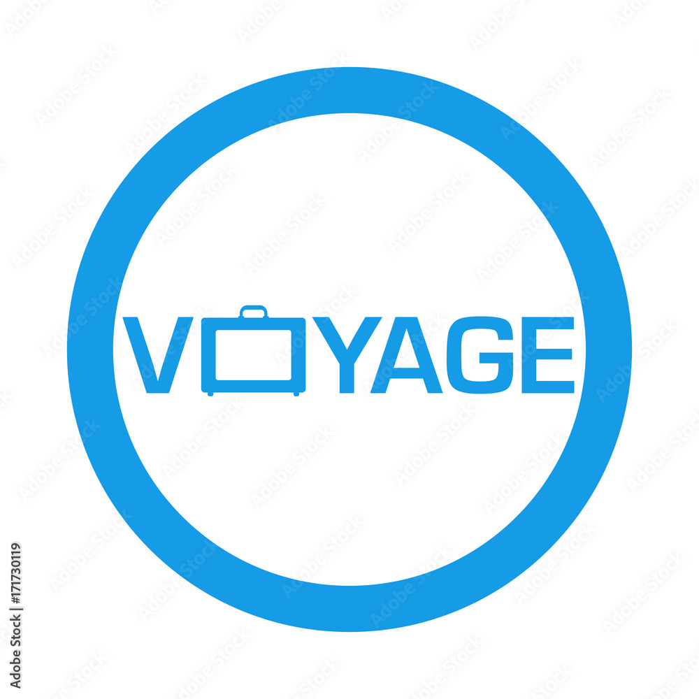 Icono plano VOYAGE con maleta en circulo color azul Icono plano VOYAGE con maleta en circulo color azul