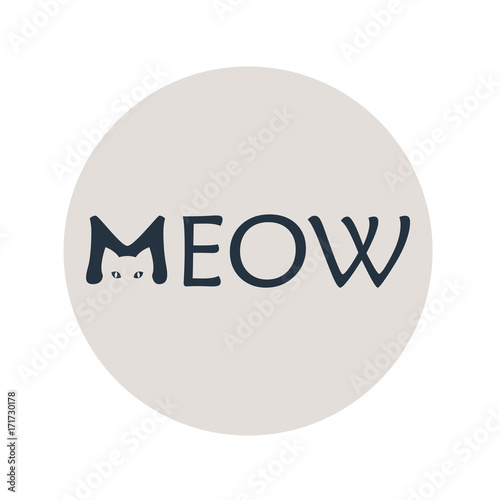 Logotipo MEOW con cabeza gato en M en circulo gris