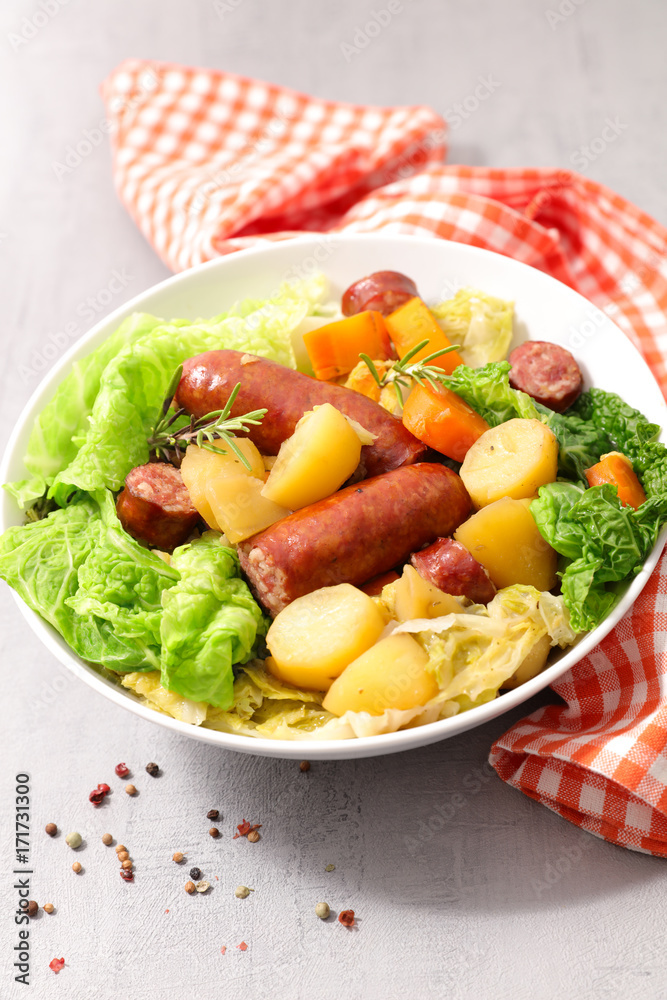 vegetable and sausage, winter dish vegetable and sausage, winter dish