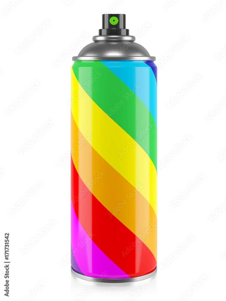 Fototapeta premium Spray paint with rainbow stripes colors isolated on white background