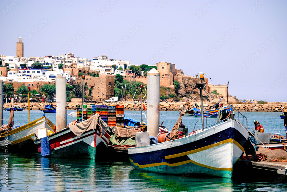 Boats at the shore in the river of Rabat, Morocco