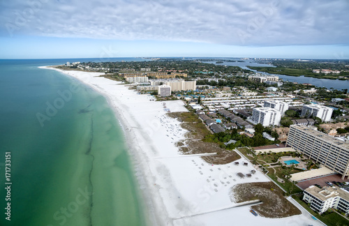 Aerial view of the Siesta Key beach with the most white and clean sand, Florida.
