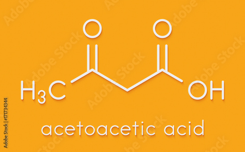 Ketone body (acetoacetic acid, diacetic acid) molecule. Skeletal formula. photo