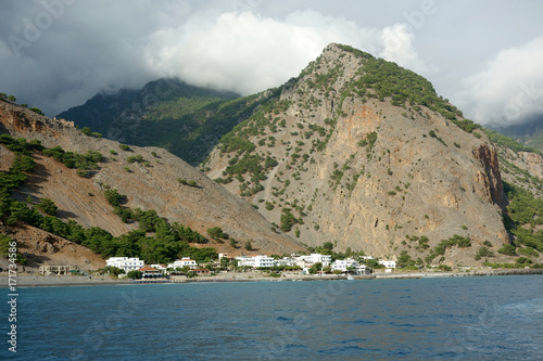 Mediterranean Sea view with Agia Roumeli village, Crete, Greece photo