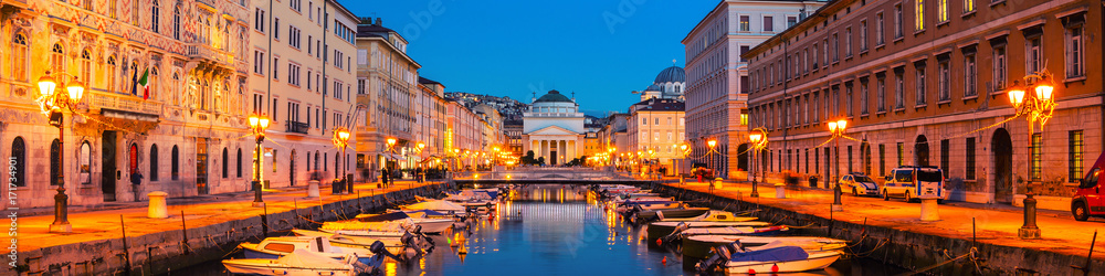 Trieste, Italy. Church of St. Antonio Thaumaturgo with Grand Canal - obrazy, fototapety, plakaty 