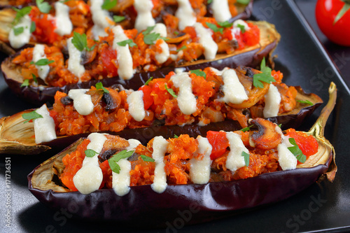 close-up of delicious baked stuffed Eggplants