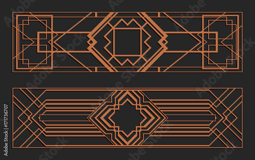Laser cutting set. Wall panels. Jigsaw die cut ornaments. Art Deco cutout silhouette stencils. Fretwork patterns. Vector template for paper cutting, metal and woodcut.