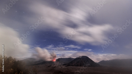 lava coming out from the crater of volcanic mountain Mt Bromo at night © PRADEEP RAJA