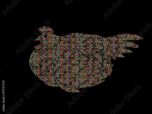 Hen with chicken designed using mosaic pattern graphic vector