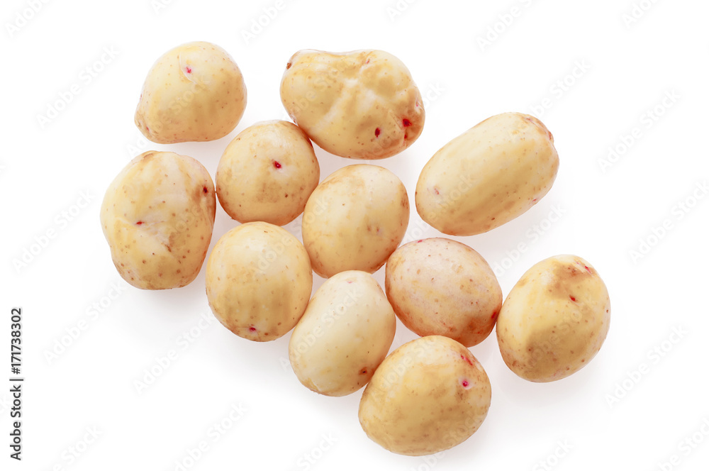 Fresh new potato isolated on white background. Top view Fresh new potato isolated on white background. Top view