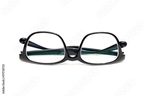 Black Plastic eyeglass on isolated white background.