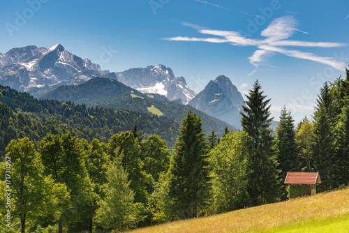 Zugspitze and Alpspitze panorama in June