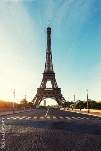 Sunrise in Eiffel Tower in Paris  France. Eiffel Tower is famous place in Paris  France.