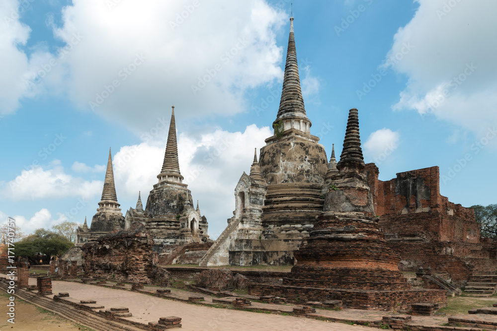 Ayutthaya Historical Park, Phra Nakhon Si Ayutthaya. Temple Pagoda in Ayutthaya of Thailand.