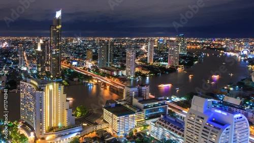 Wallpaper Mural Aerial Bangkok Night Cityscape Riverside Chao Phraya River Of Thailand 4K Time Lapse Torontodigital.ca