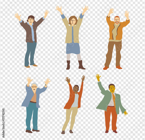 Happy isolated people on transparent background.