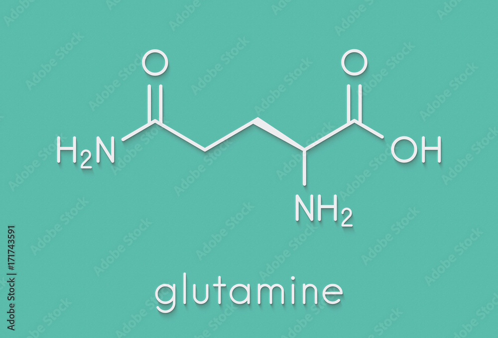 Glutamine (lglutamine, Gln, Q) amino acid molecule. Skeletal formula