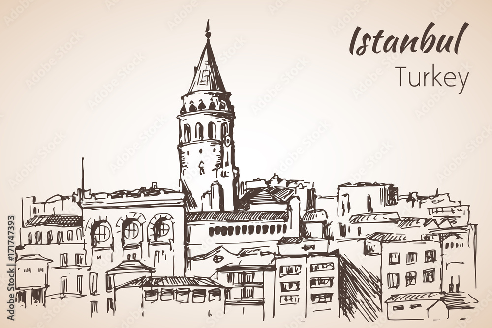 Istanbul Galata Tower. Turkey. Sketch.