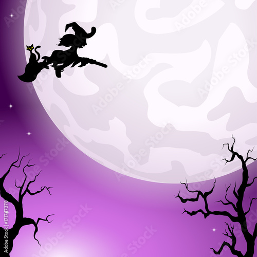 witch flying over the moon