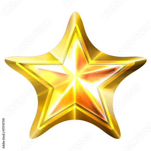 Golden Christmas Star isolated on white Background. Close-Up. 3D illustration.