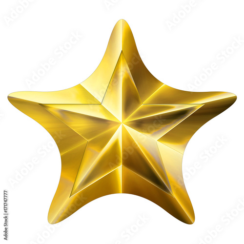 Golden Sheriff Star isolated on white Background. Close-Up. 3D illustration.