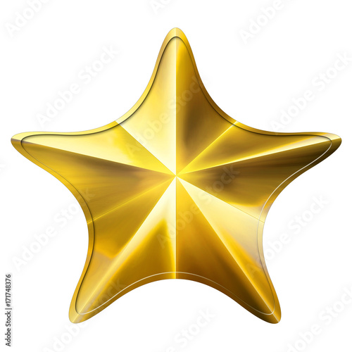 Golden Sheriff Star isolated on white Background. Close-Up. 3D illustration.