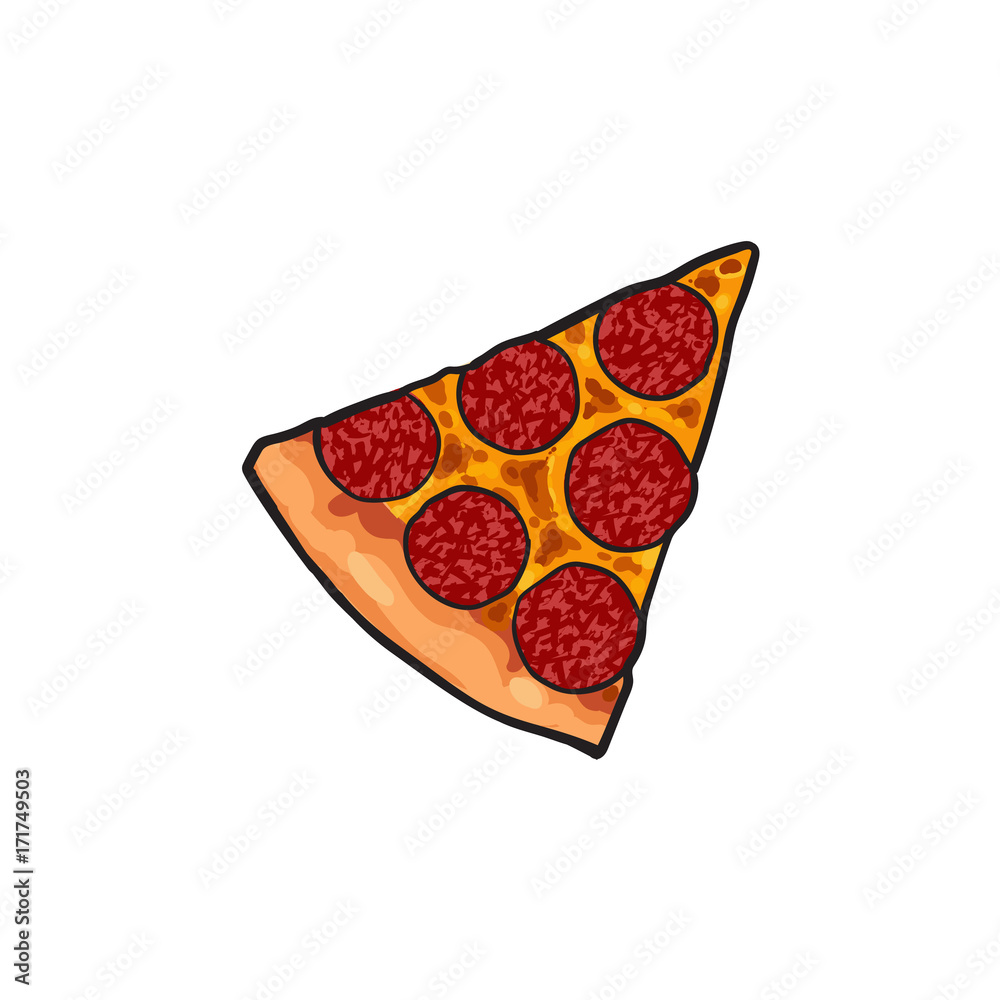 Vector flat pepperoni pizza slice. Fast food cartoon isolated illustration  on a white background. cheese Italian food icon. Restaurant, cafes  advertising object Stock Vector | Adobe Stock