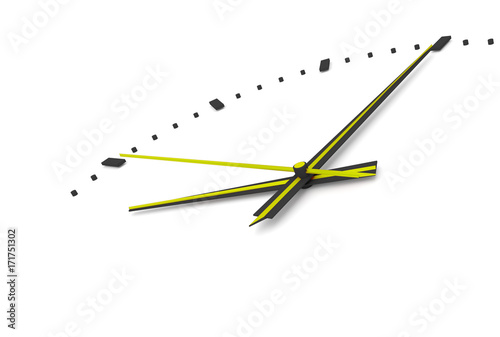 3D render, 3d illustration. Abstract clock, dial with a marking and arrows. "Positive" placement of the arrows.
